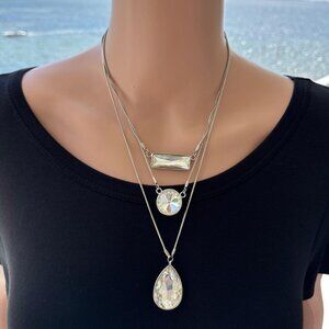 Traci Lynn Triple Tier Necklace Tri-Me Silver Tone